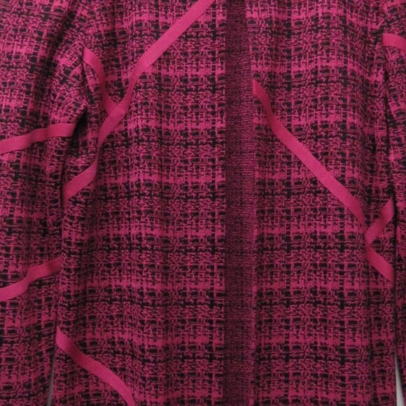 Ming Wang Pink Black Textured Knit Artsy Cardigan Jacket sz L Workwear Career - Picture 4 of 4